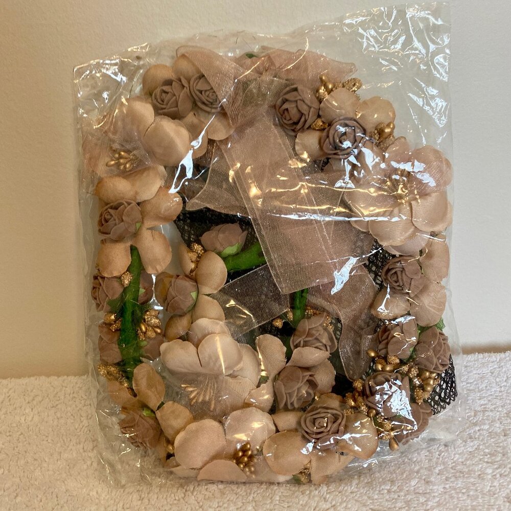 Beige brown and cream silk floral headband NWT